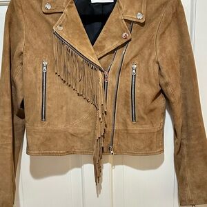Sandro Paris , Brown Suede Fringe Leather Jacket